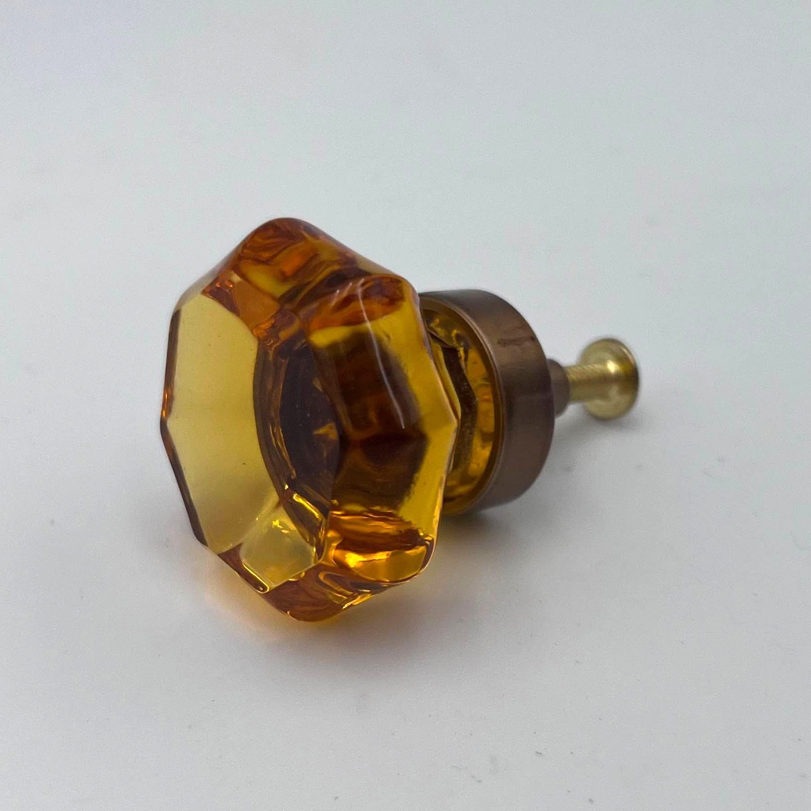Vintage Amber Glass Cabinet/Drawer Knobs Octagon Crystal Dresser Pulls