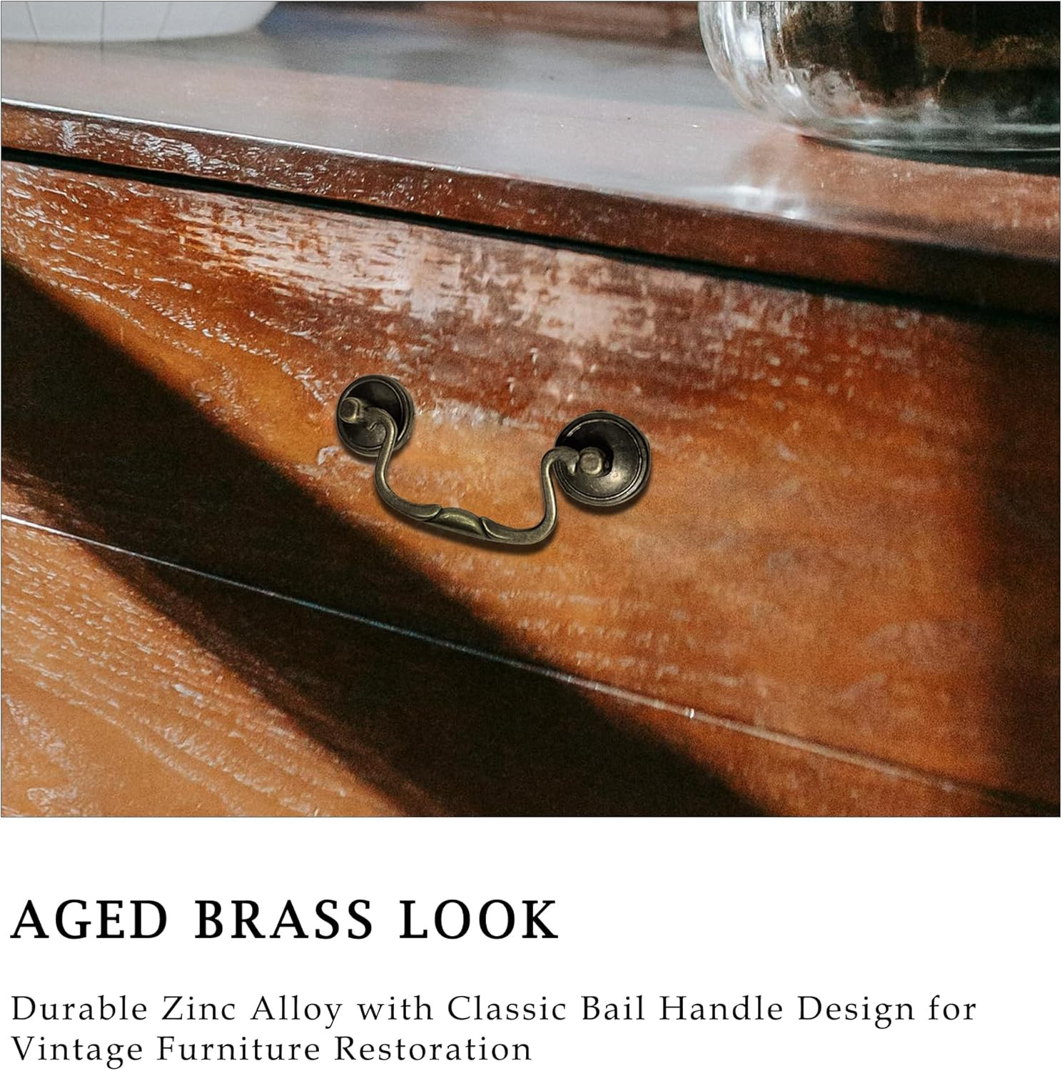 8 Pack Antique Brass Cabinet Pulls, 3-1/4 Inch Hole Centers Vintage Drawer Handl