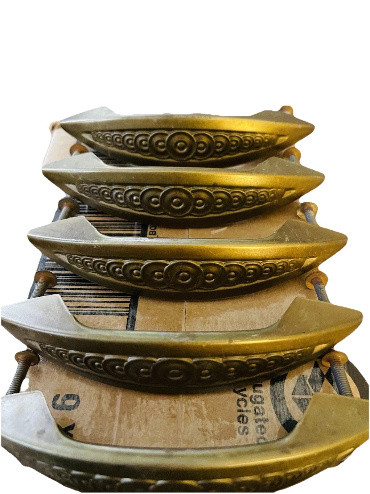 Set 8 Antique Vintage Art Deco Gold Toned Drawer Handle Pulls.