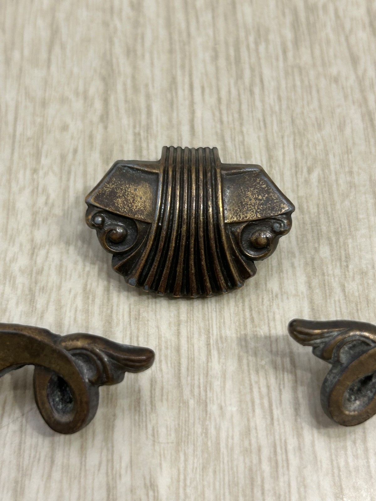 ART DECO Brass Drawer Pulls Set 7 AB London England