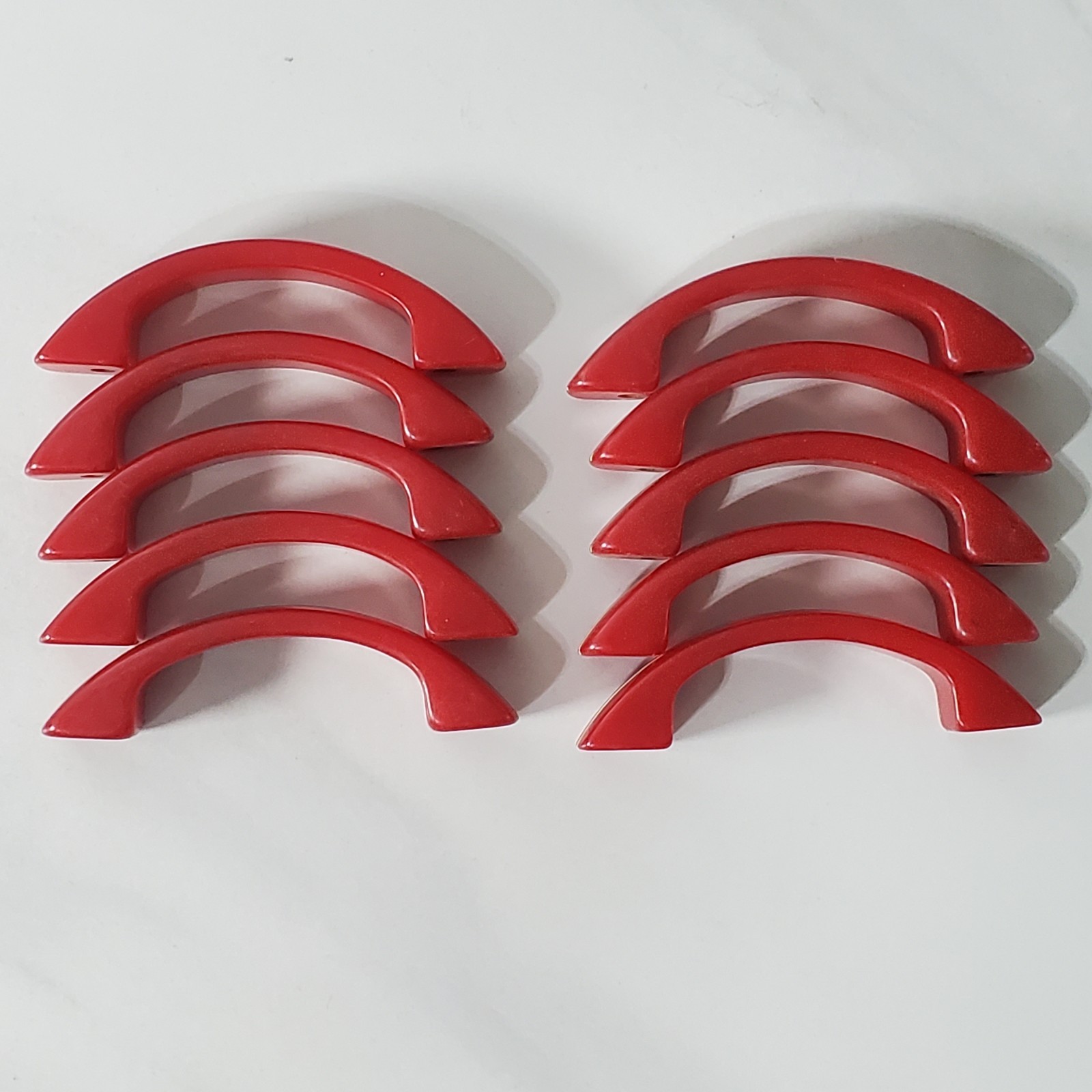 Bakelite Cherry Red White Stripe Art Deco Drawer Pull Cabinet Handle Set of 10