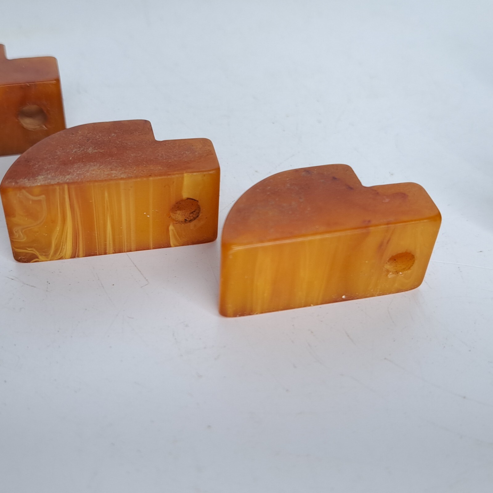4 Antique ART DECO Butterscotch Bakelite Brass Plated Bar Drawer Pulls Reclaimed