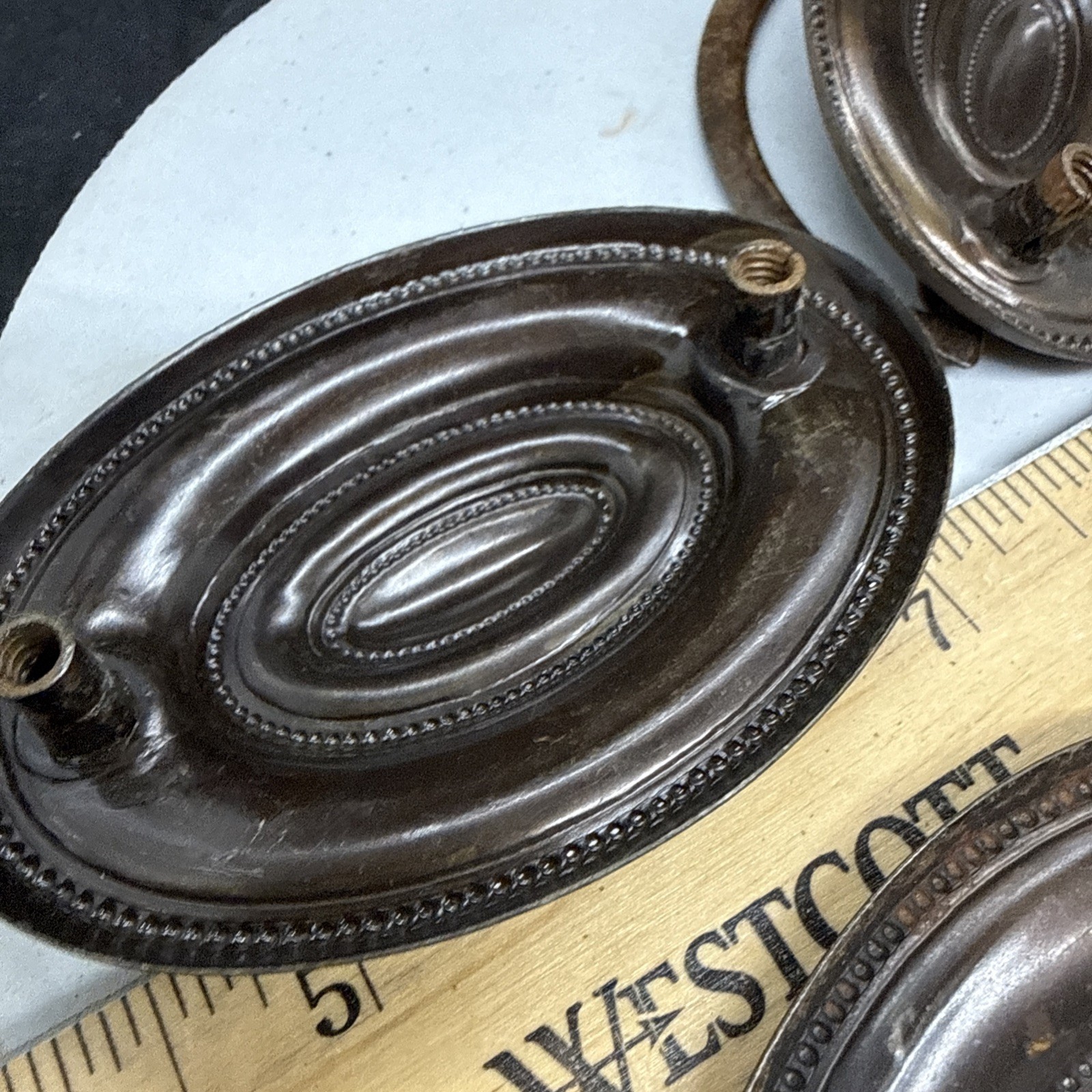 Vintage Pull Antique Brass finish Bail Drawer Pull Oval Drop 2-1/2″ center.