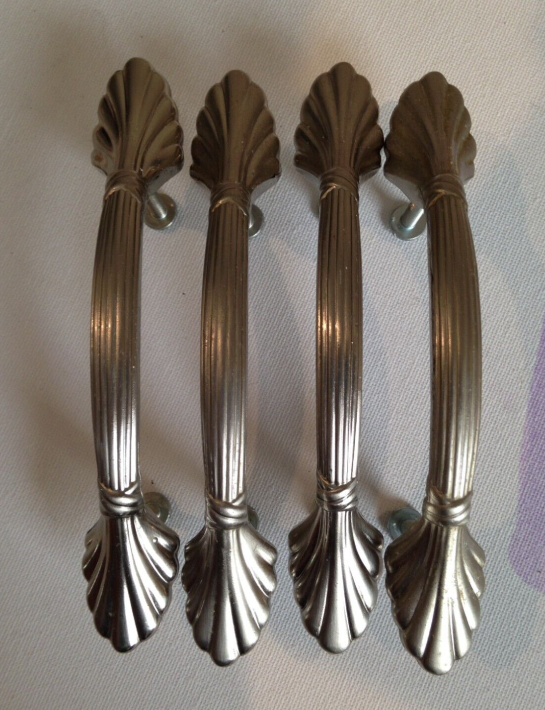 Vintag Art Deco Silver Tone Drawer Pulls Dresser Handle Set of 4 Pat No D355 839