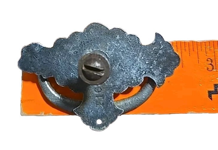 Ornate antique bail drawer pull single post 2-1/2in X 1-5/8in