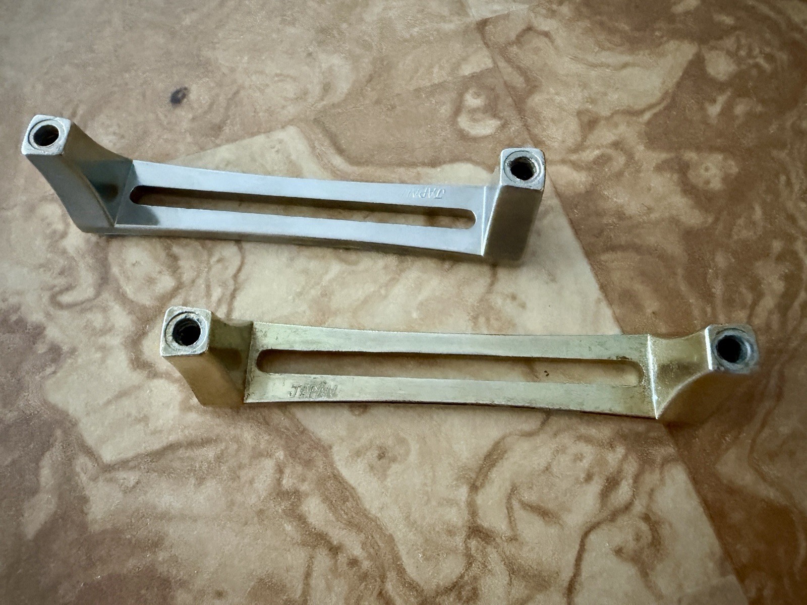 Vintage Japan MCM Cabinet Drawer Pulls 3” Center Brass & Brushed Metal Pair