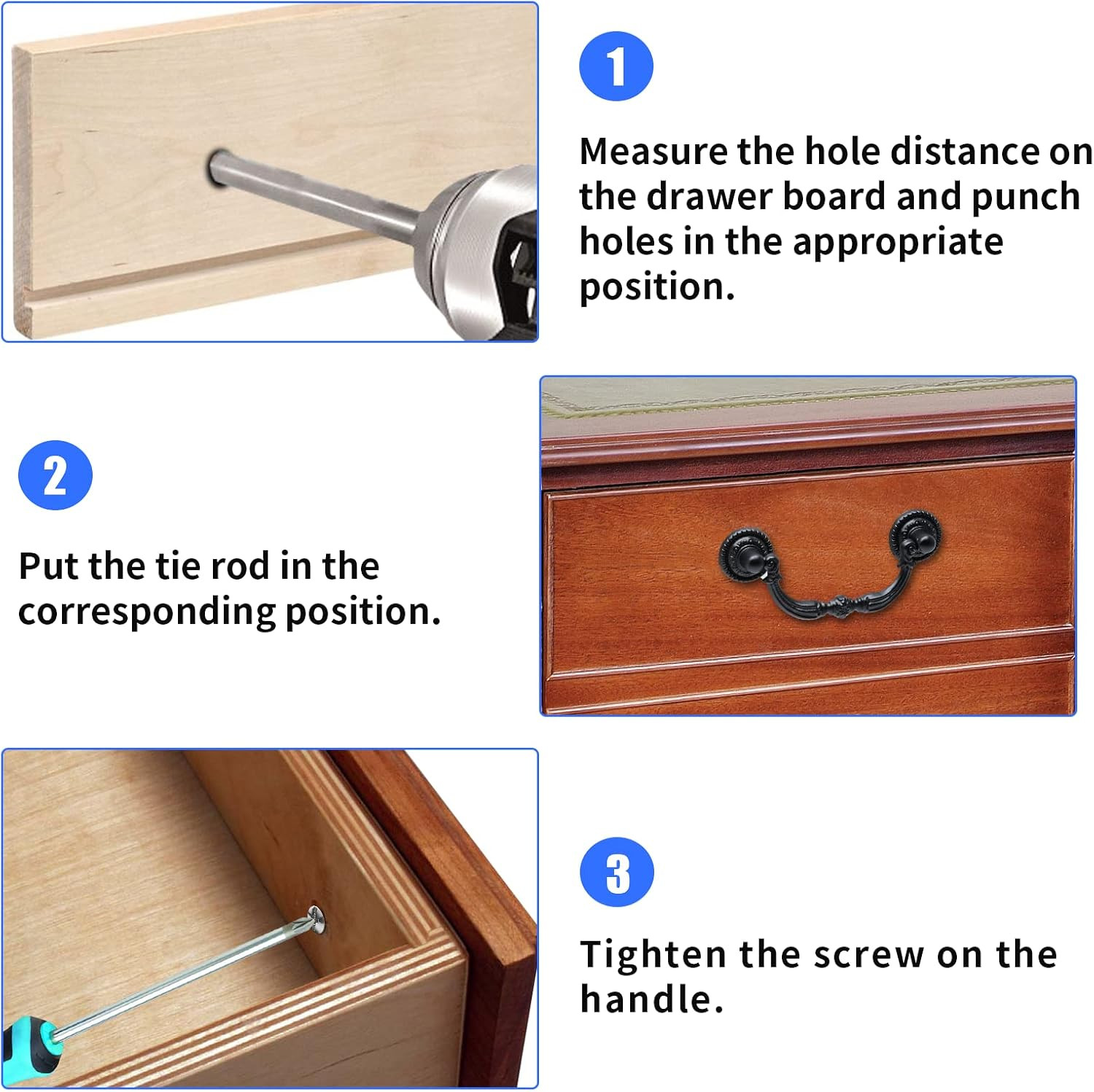 4 Pack Antique Drop Drawer Pull, 3.5 Inch Hole Center, Black | Vintage Bail
