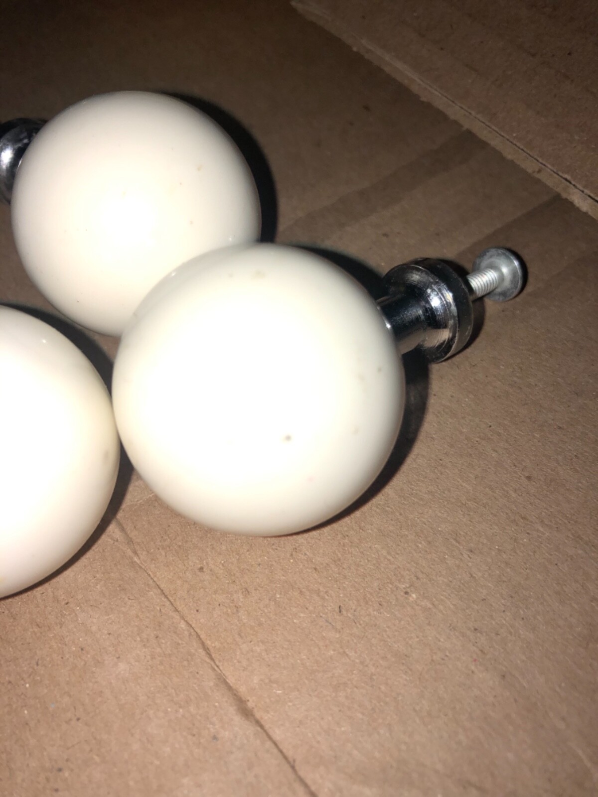 RARE set 4 Vintage White Lucite & Chrome ball Pulls Drawer Mid Century 1 3/8”