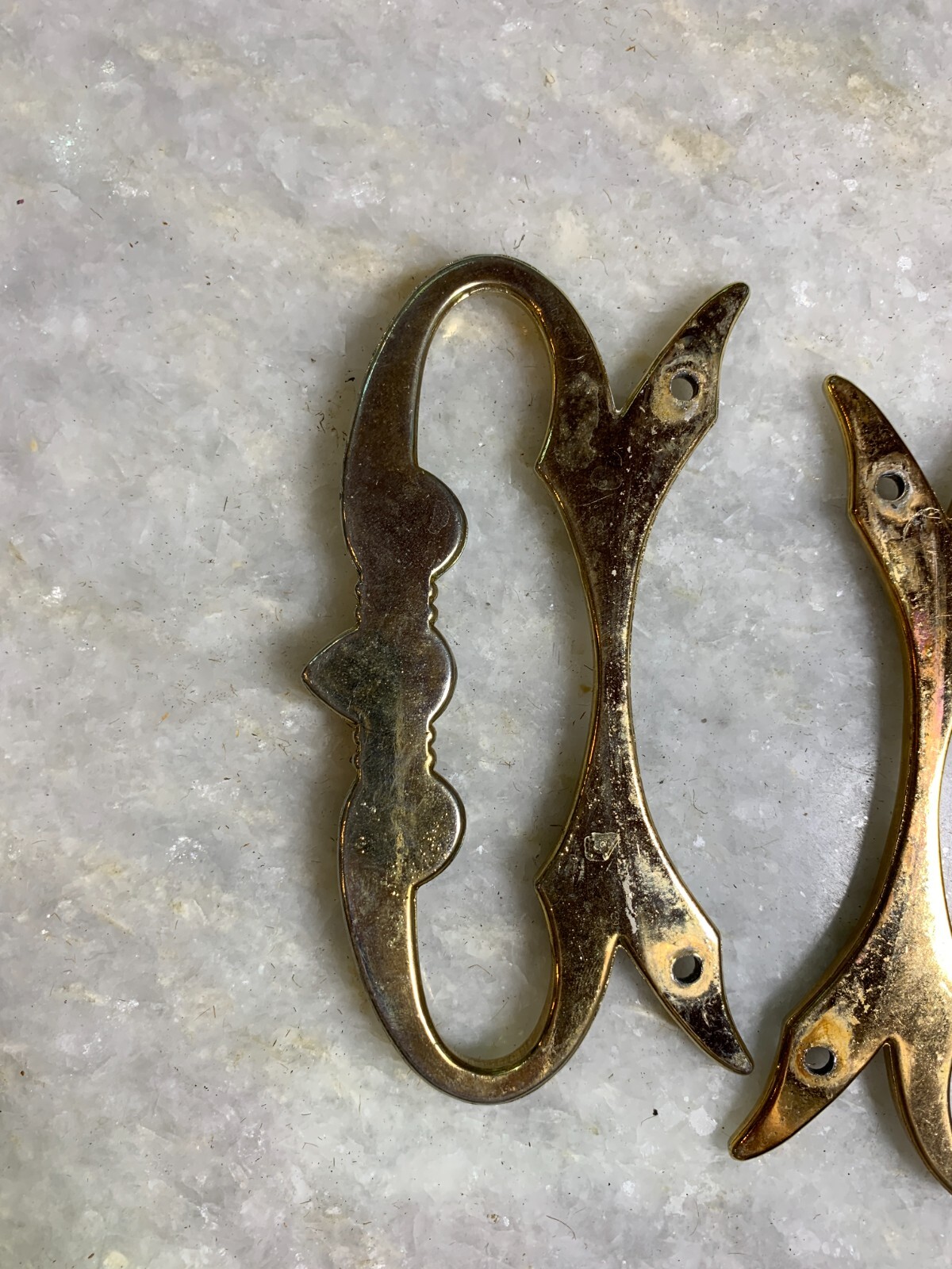 Antique Vintage Mid Century Modern MCM Steel Metal Handle Handles Gold Gilded