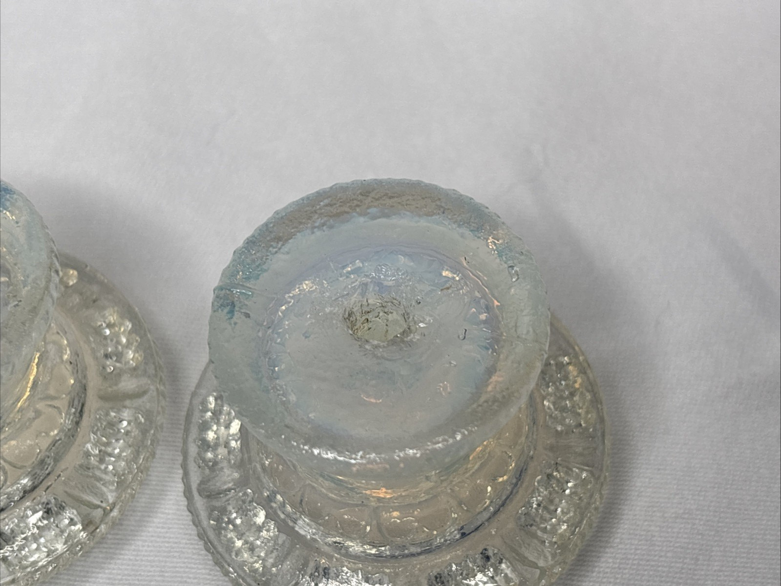 2 Antique Boston Sandwich Glass Floral Clam Broth Drawer Pulls 2” Iridescent