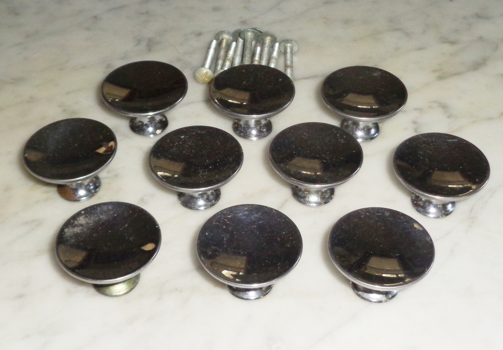 10 Mushroom Chrome Knobs Cabinet Drawer Pull Vintage 1 1/2in Hollow Concave UFO