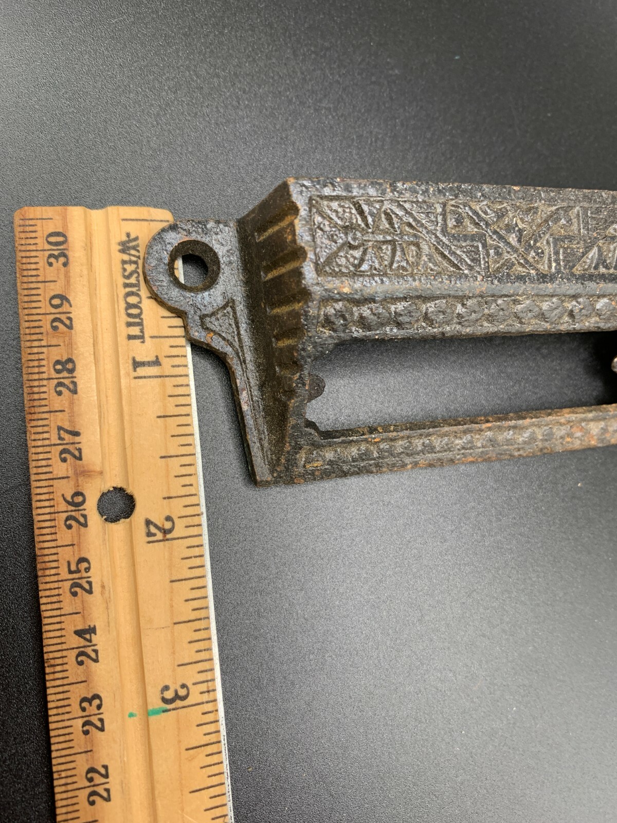 Antique Ornate Eastlake rectangular drawer handle pull with window cast Brass