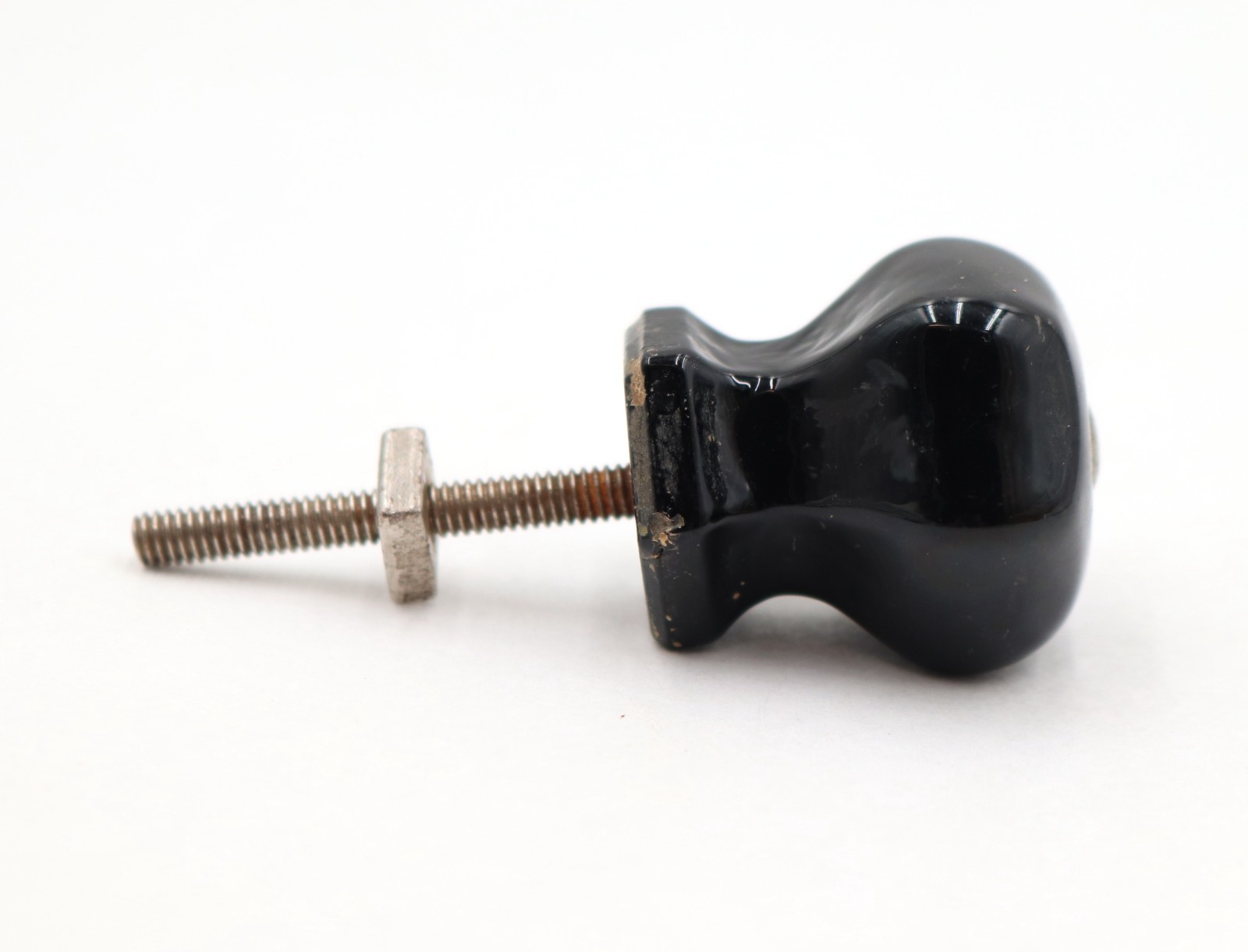 Vintage 1 in. Hexagon Black Glass Cabinet Knob