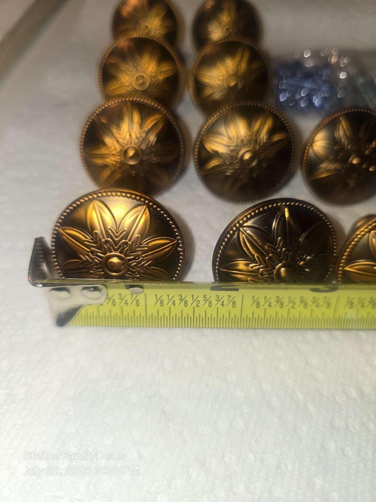 12 Antique Brass Knobs / Handle Pulls – Flower Pattern for Cabinets Drawers