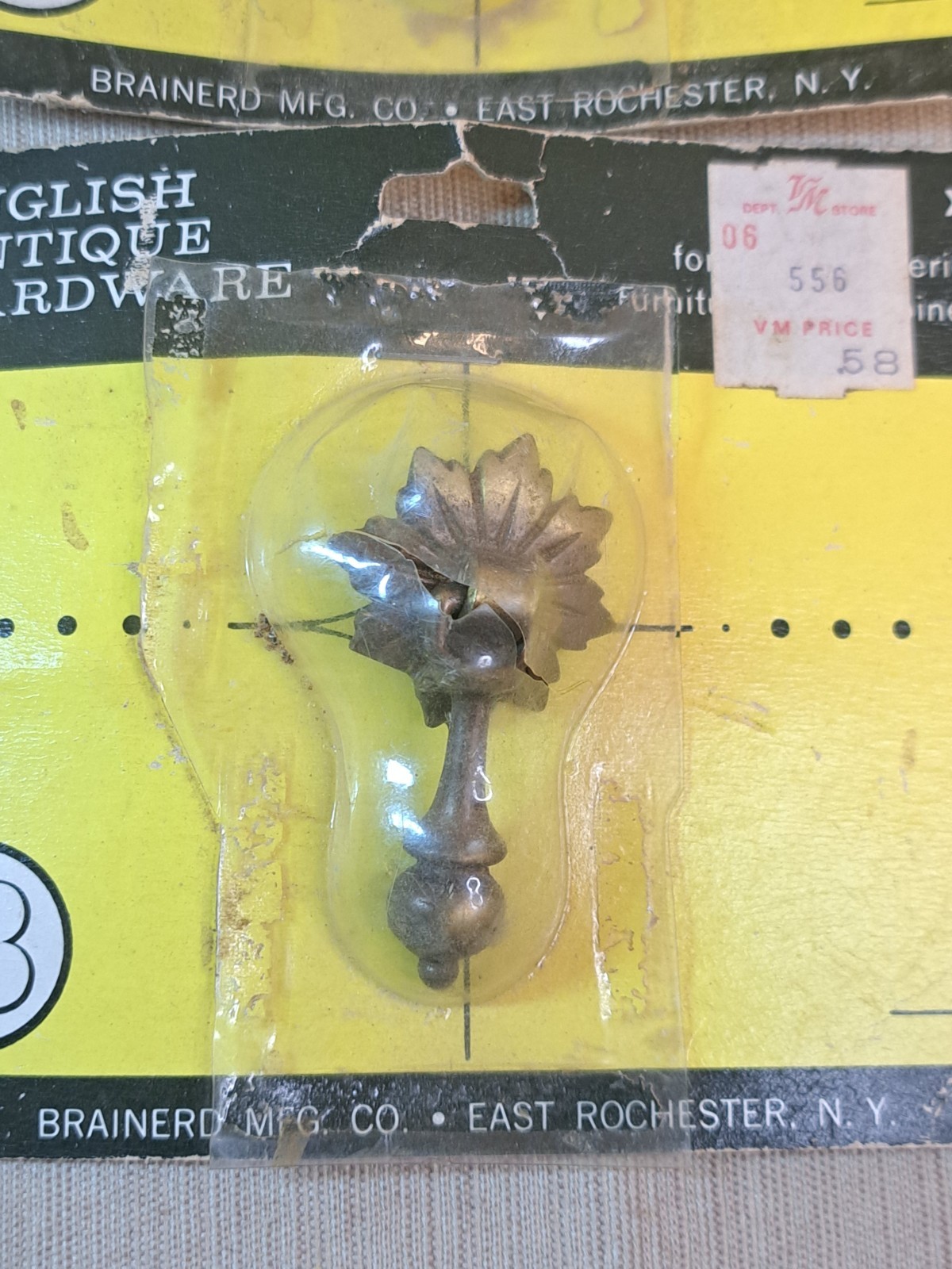 Vintage Brainerd 2089 Brass Drop Pulls Set of 3 NOS English Antique Hardware
