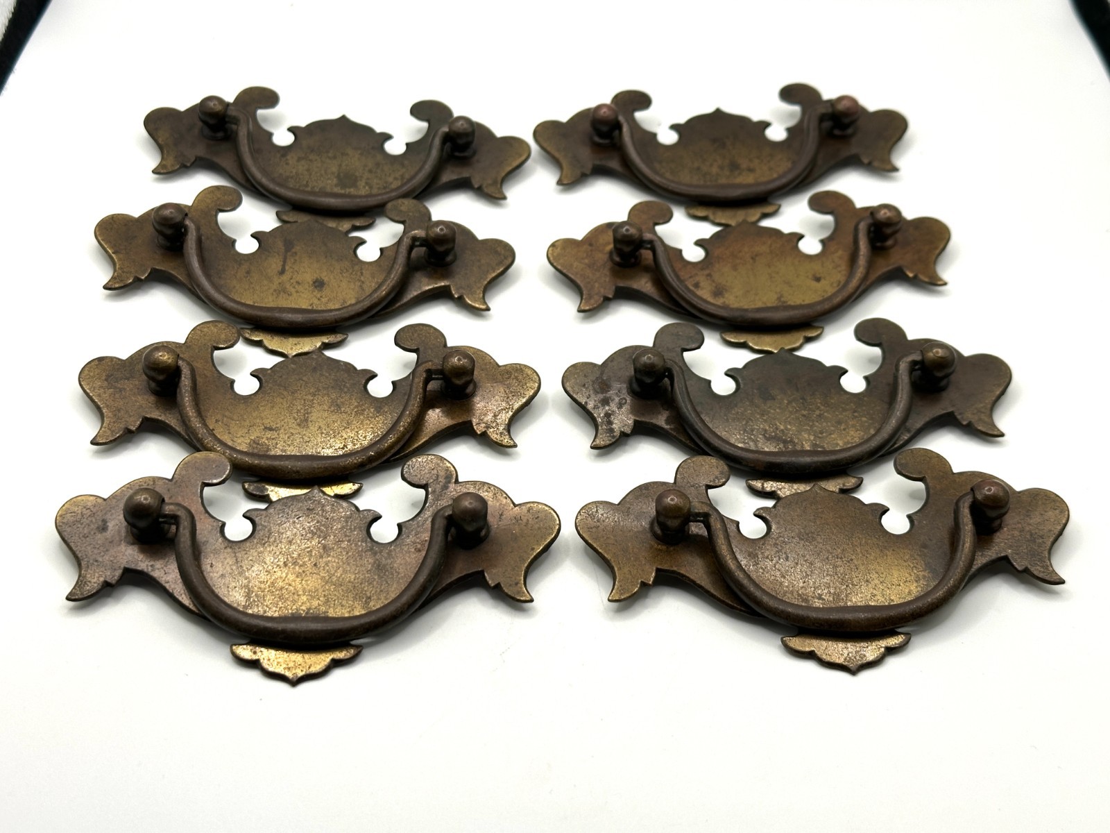 Vintage 8 Brass Chippendale-Style Batwing Drop Handle Drawer Pulls