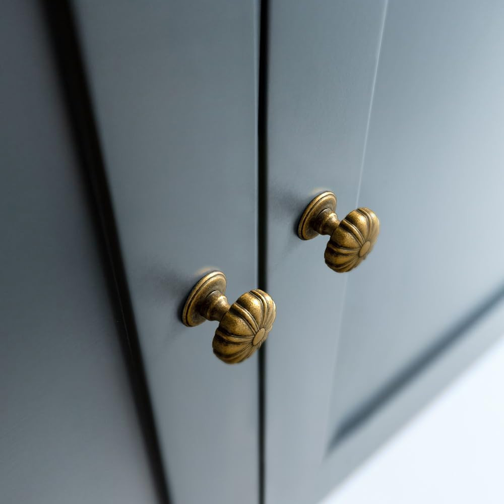 Set of 12 Rustic Floral Antique Brass Cabinet Knobs – Elegant Handles Vintage Re
