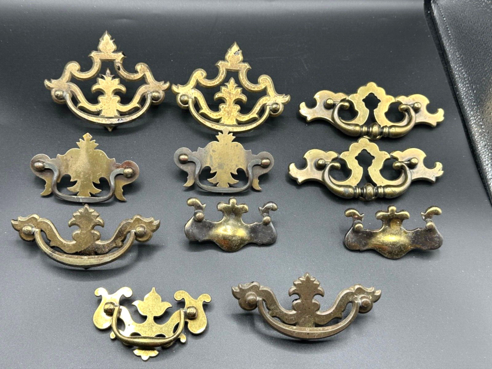 Vintage BRASS FURNITURE HANDLES DRAWER PULLS – 11 piece Variety