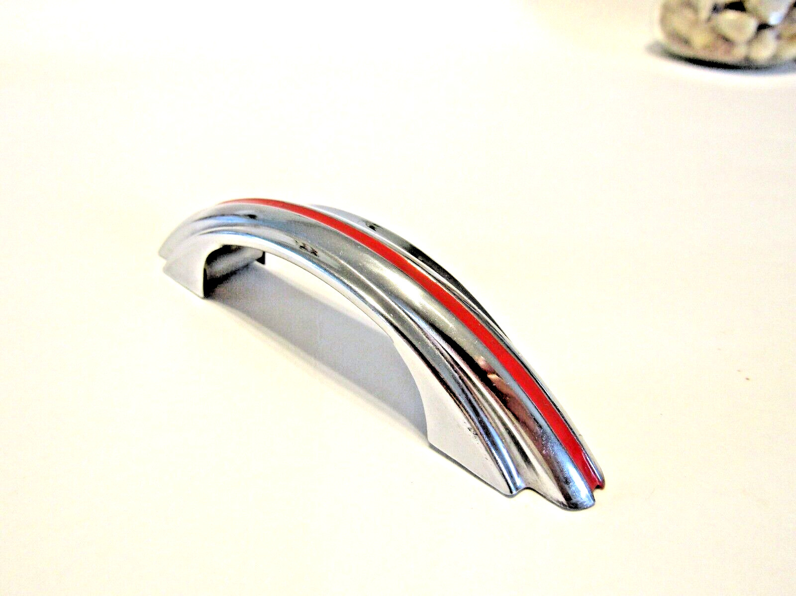 Vintage Chrome Drawer Pulls w Red Line & Stair Stepped Edges Cabinet Door Handle