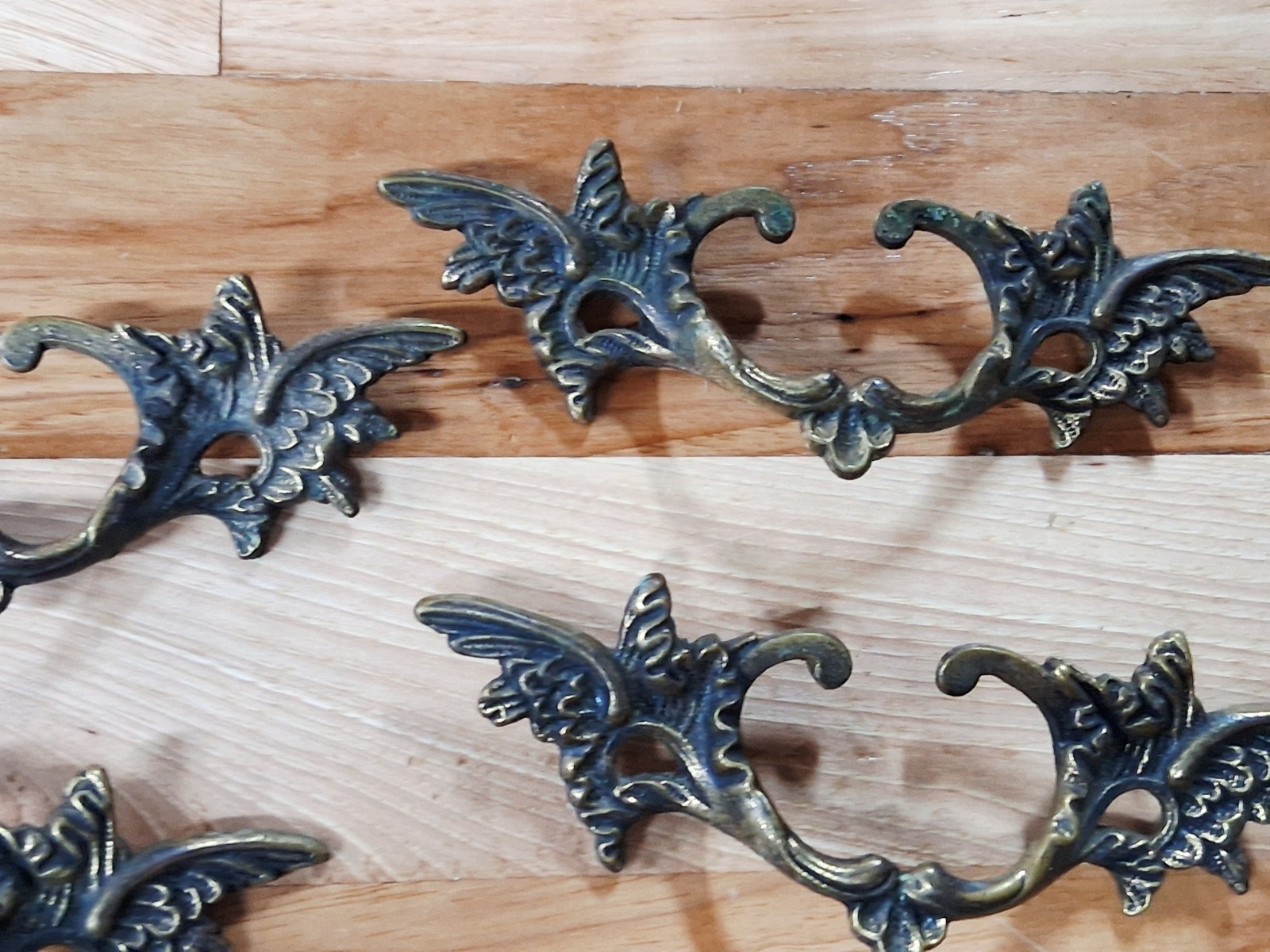 Lot Of 5 Vintage Small Ornate German Brass Drawer Pulls
