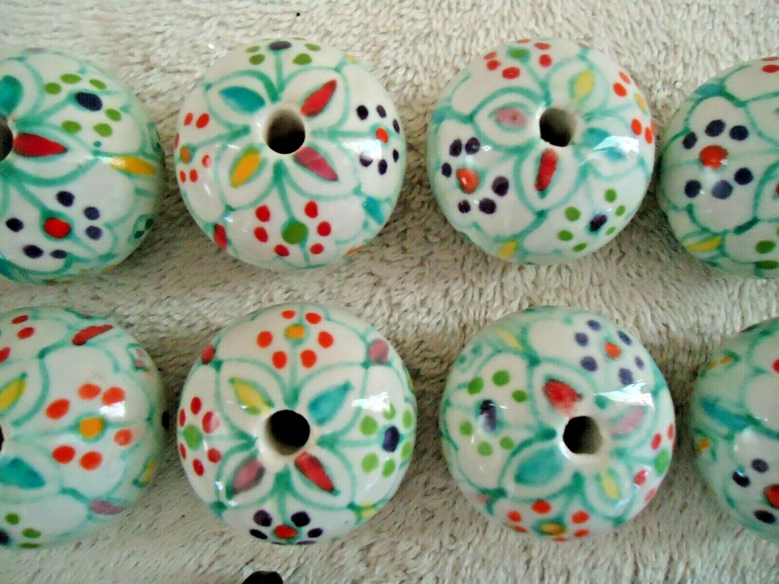 Vintage Set Of 12 Round Ceramic Floral Themed Drawer Pulls With Hardware