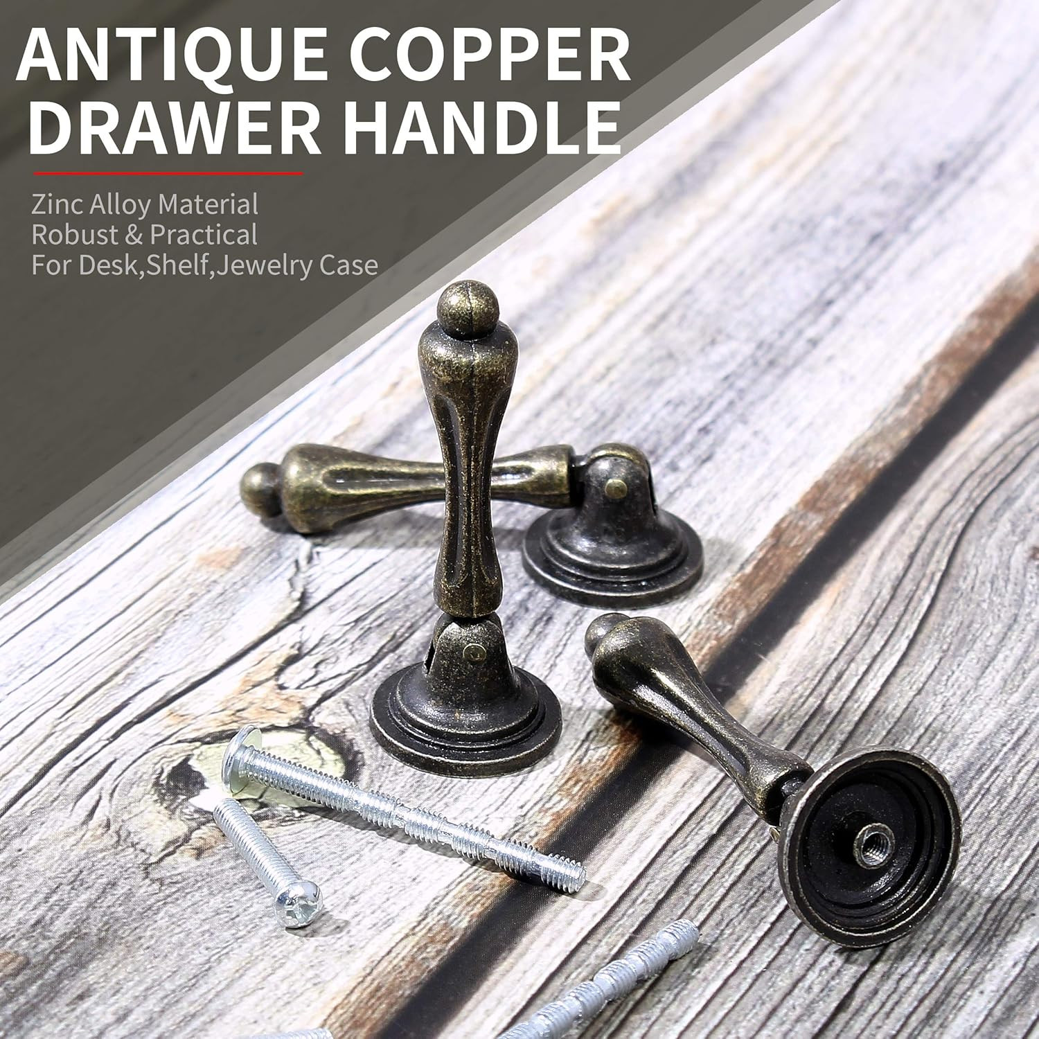 6Pcs Antique Bronze Tear Drop Pulls, Vintage Cabinet Decorative Pull Handle Knob