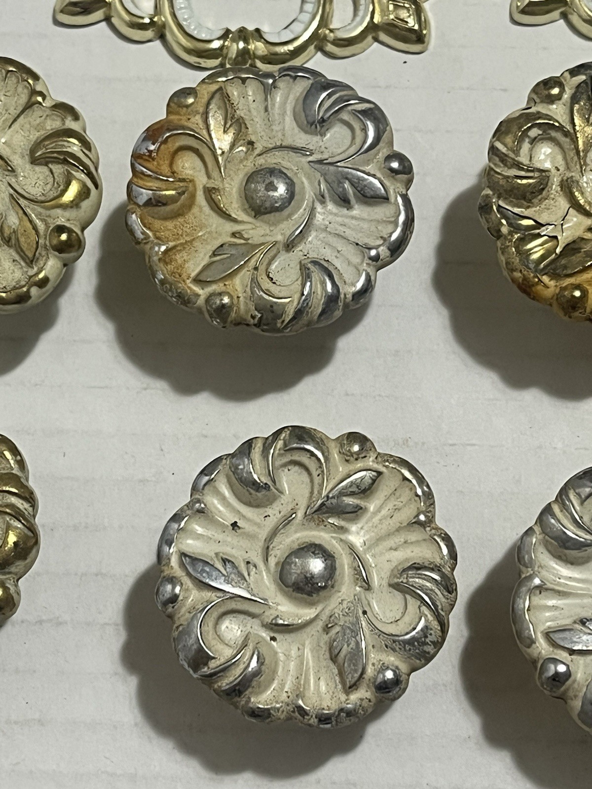Lot of Vintage Of Floral French Provincial Drawer Knobs Pulls White Brass 1960s