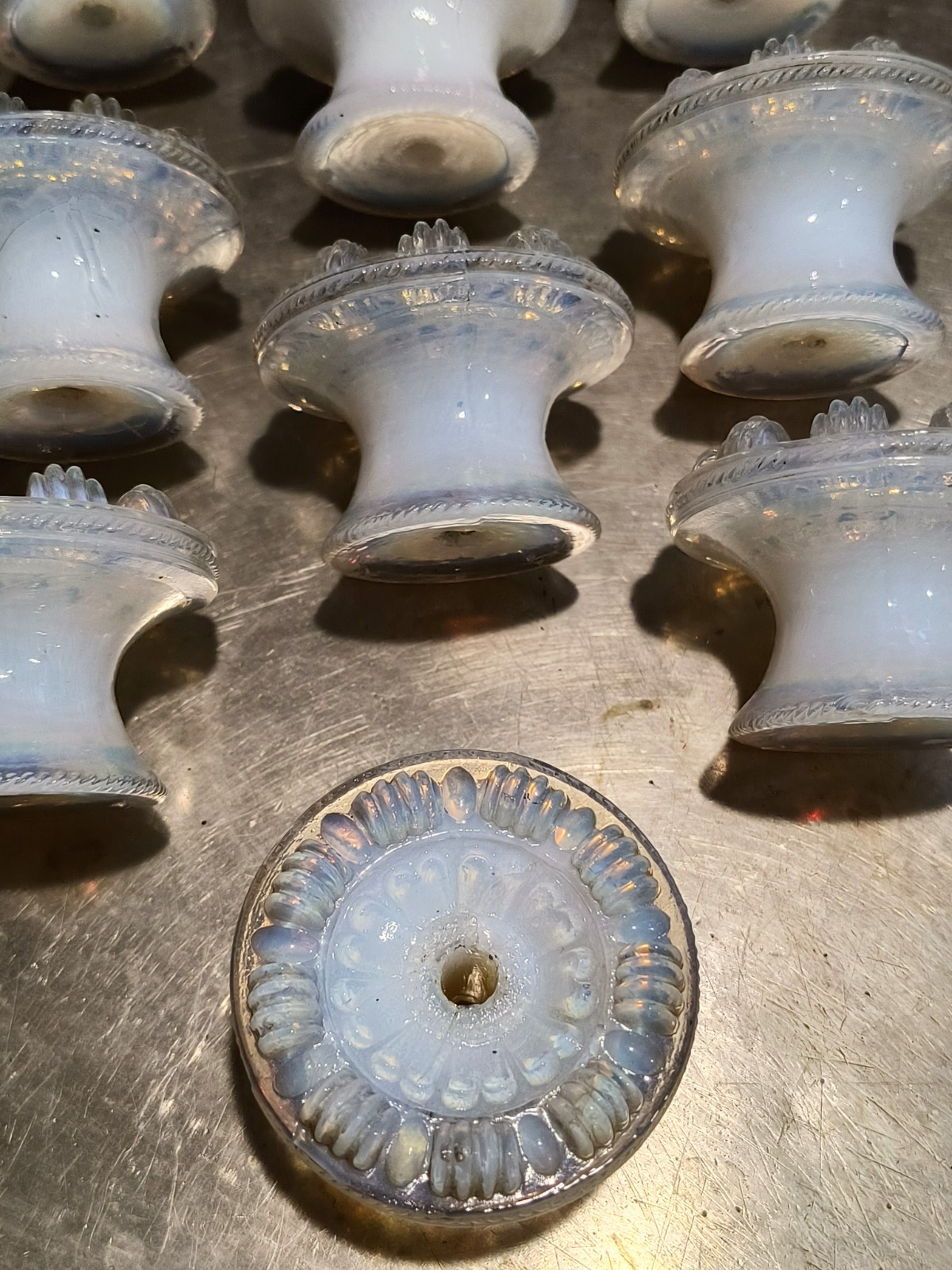 Ten Antique Opalescent Sandwich Glass Drawer Pull, Knob Available Priced Each