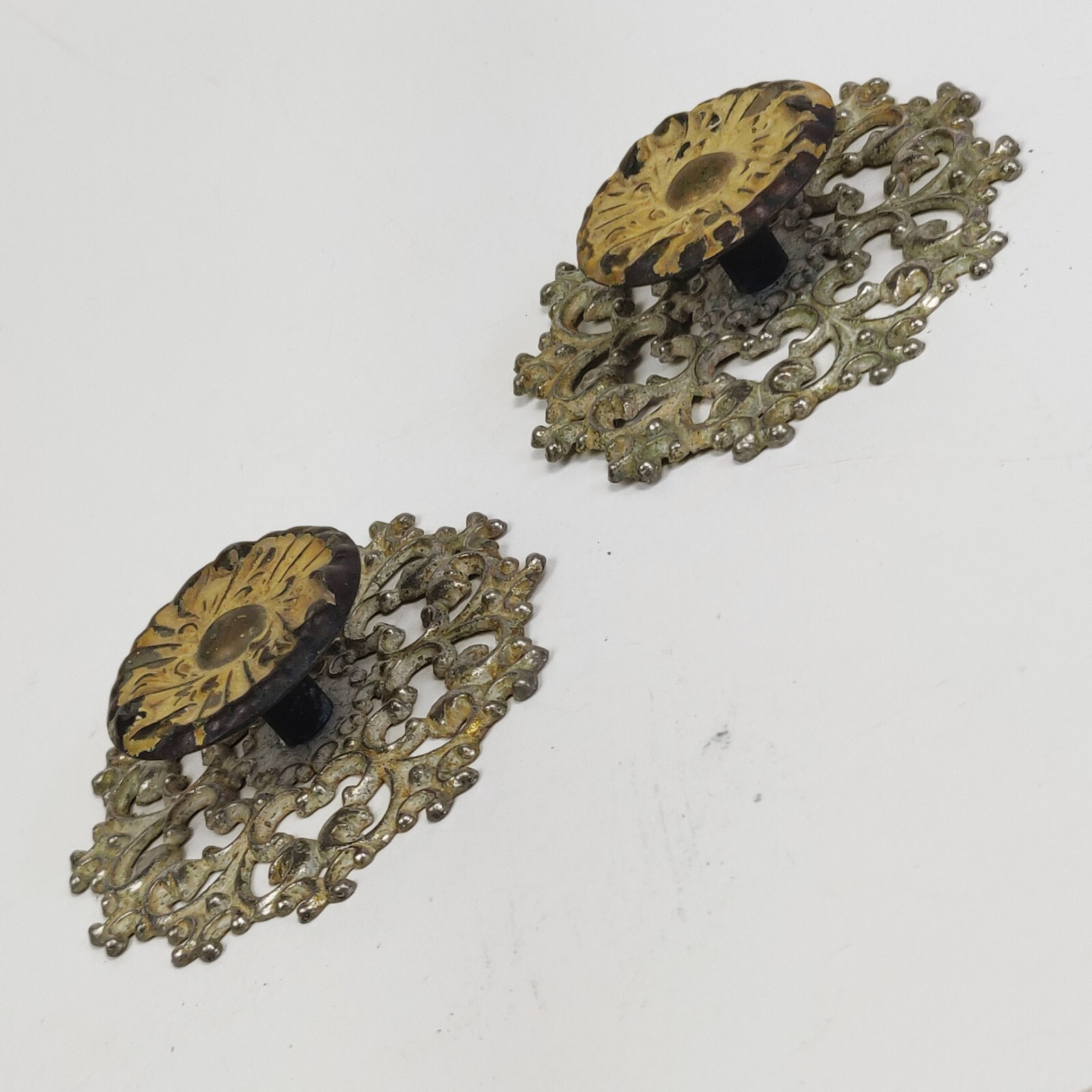 Vtg. Allison Drawer Pull Knob Ornate Backplate Escutcheon Ornate Japan Lot of 2
