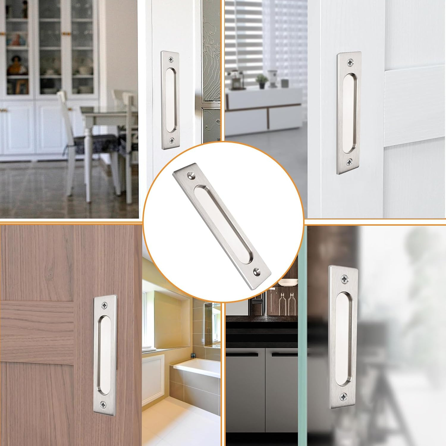 180MM Rectangual Recessed Sliding Door Handle, 4pcs Brushed Steel Flush Pulls Al