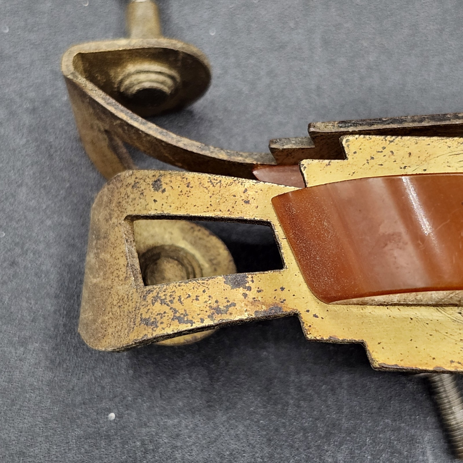 Vintage Art Deco Bakelite Brass Drawer Pull 1930s/40s Waterfall 3″OC- Read Ad