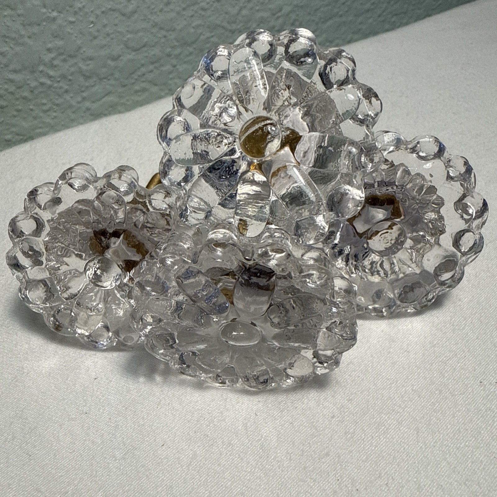 DRAWER CABINET KNOB PULL Flower Floral Clear Glass Fancy Chic Cottage LOT 4
