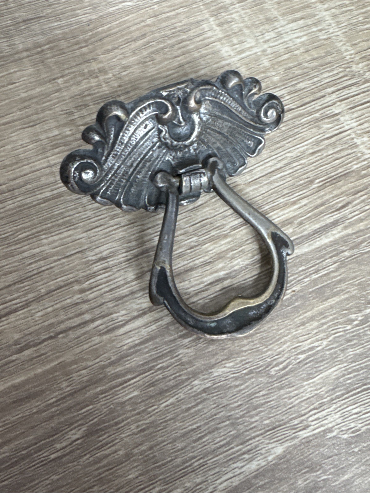 (6) Nickel / Brass Antique Hardware Drawer Pull Victorian Brass Drop Ring Set