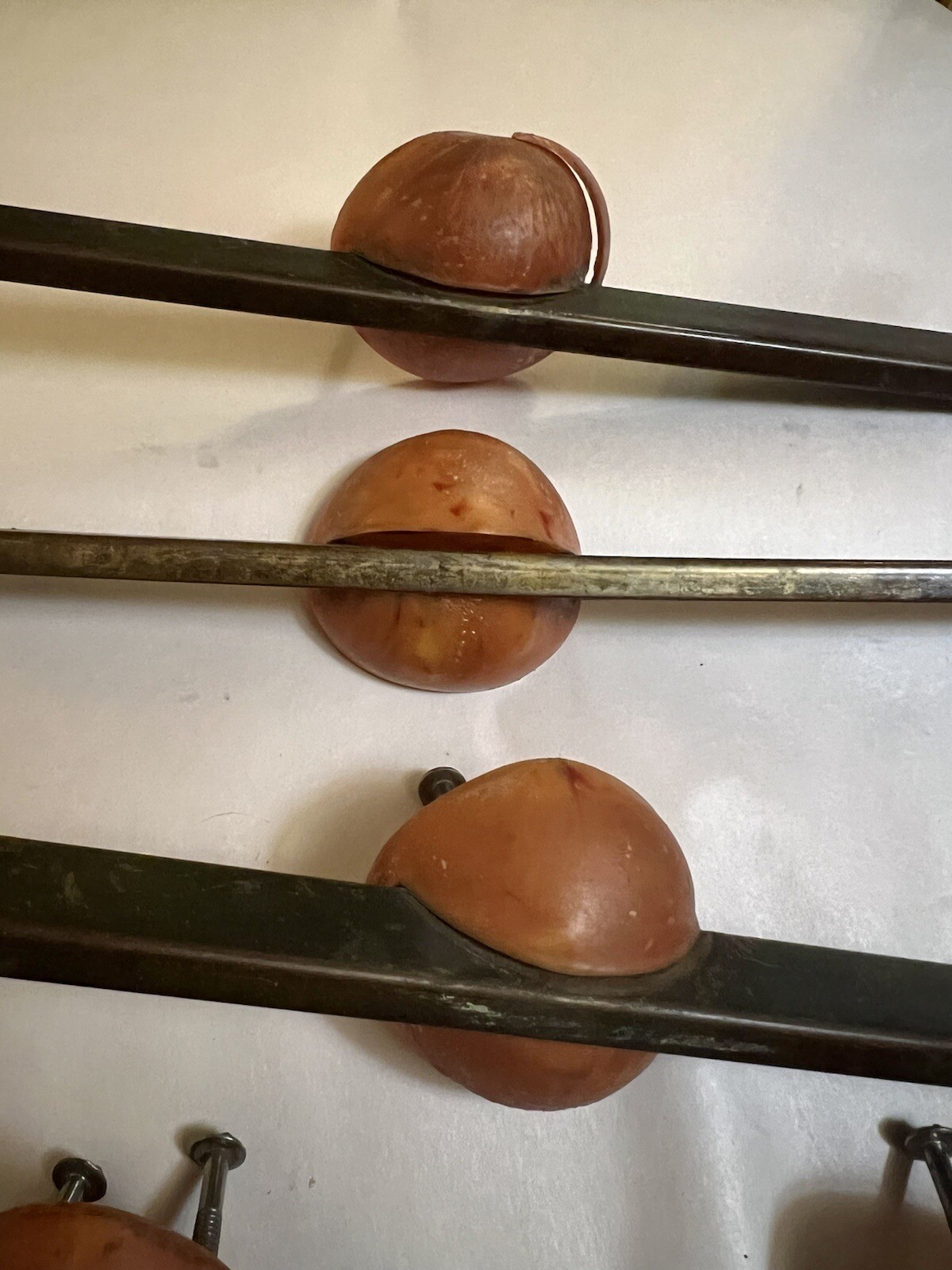 6 Rare Mid Century Modern/Retro Cabinet Drawer Pull Set, Copper And Bakelite?