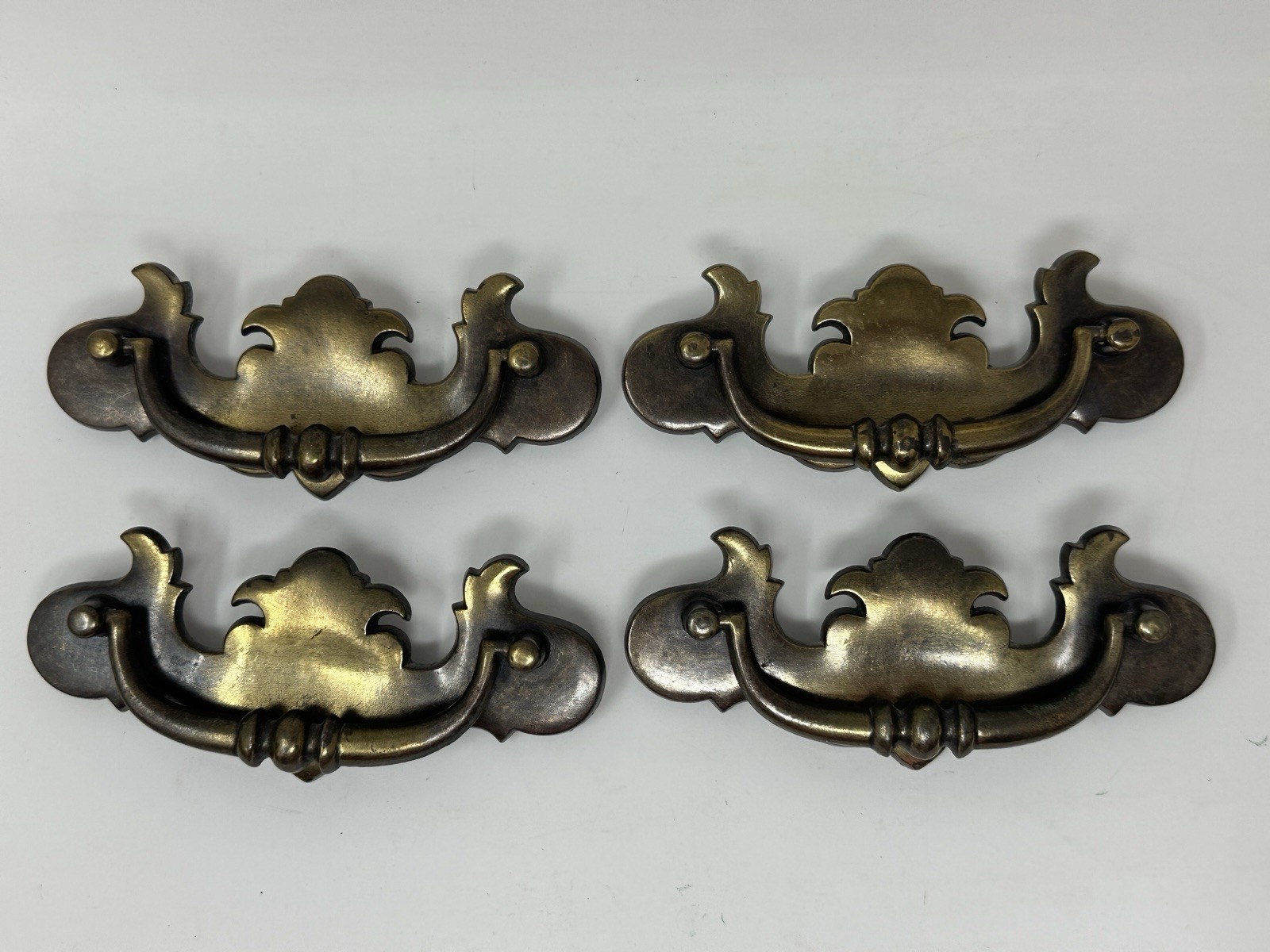Vintage Brass Chippendale Batwing Drawer Pulls Set of 4 Bail Handles Salvaged
