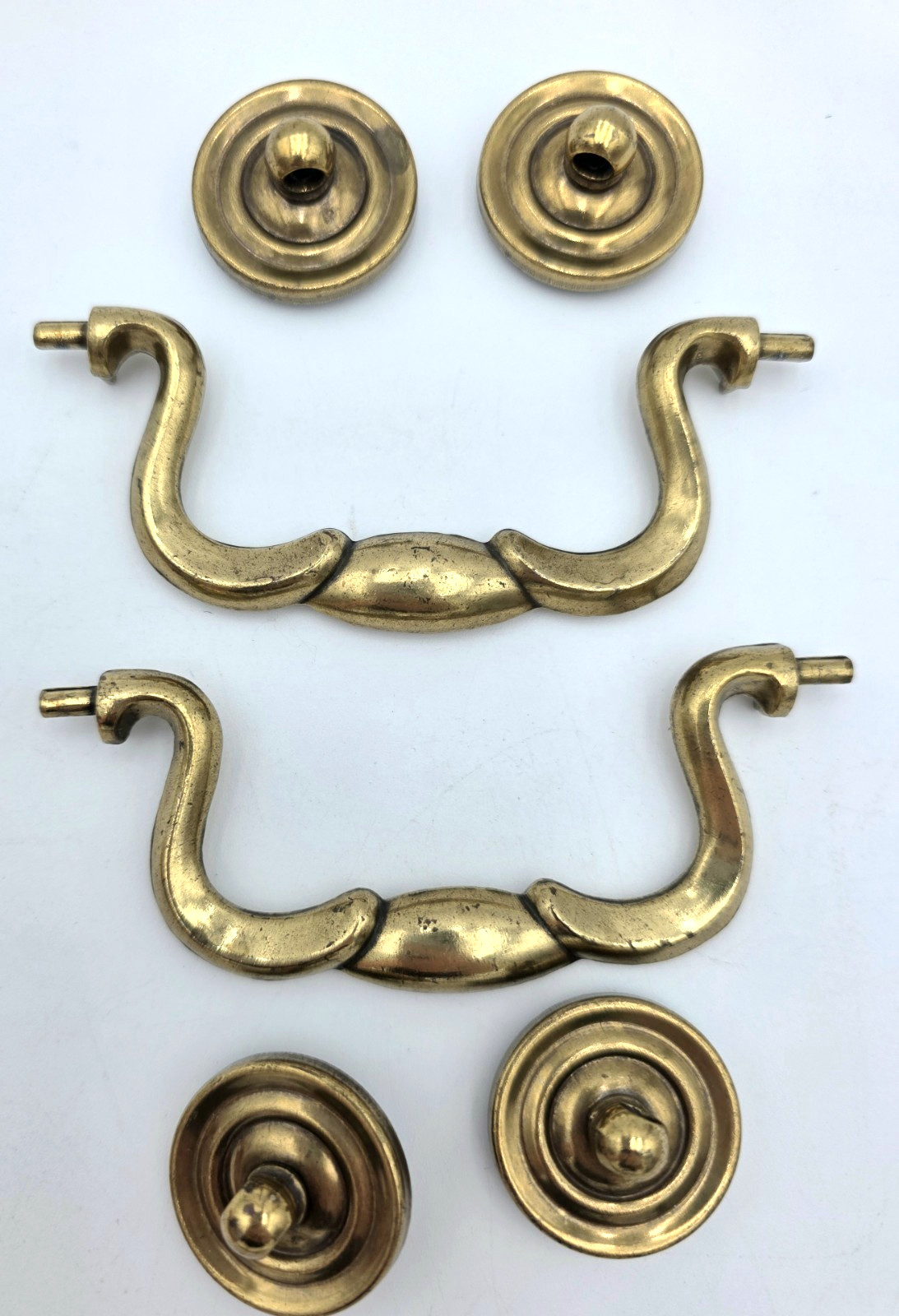 Brass Swan Neck Drawer Pull Handles Pair 3 5/8in Spacing Vintage Hardware
