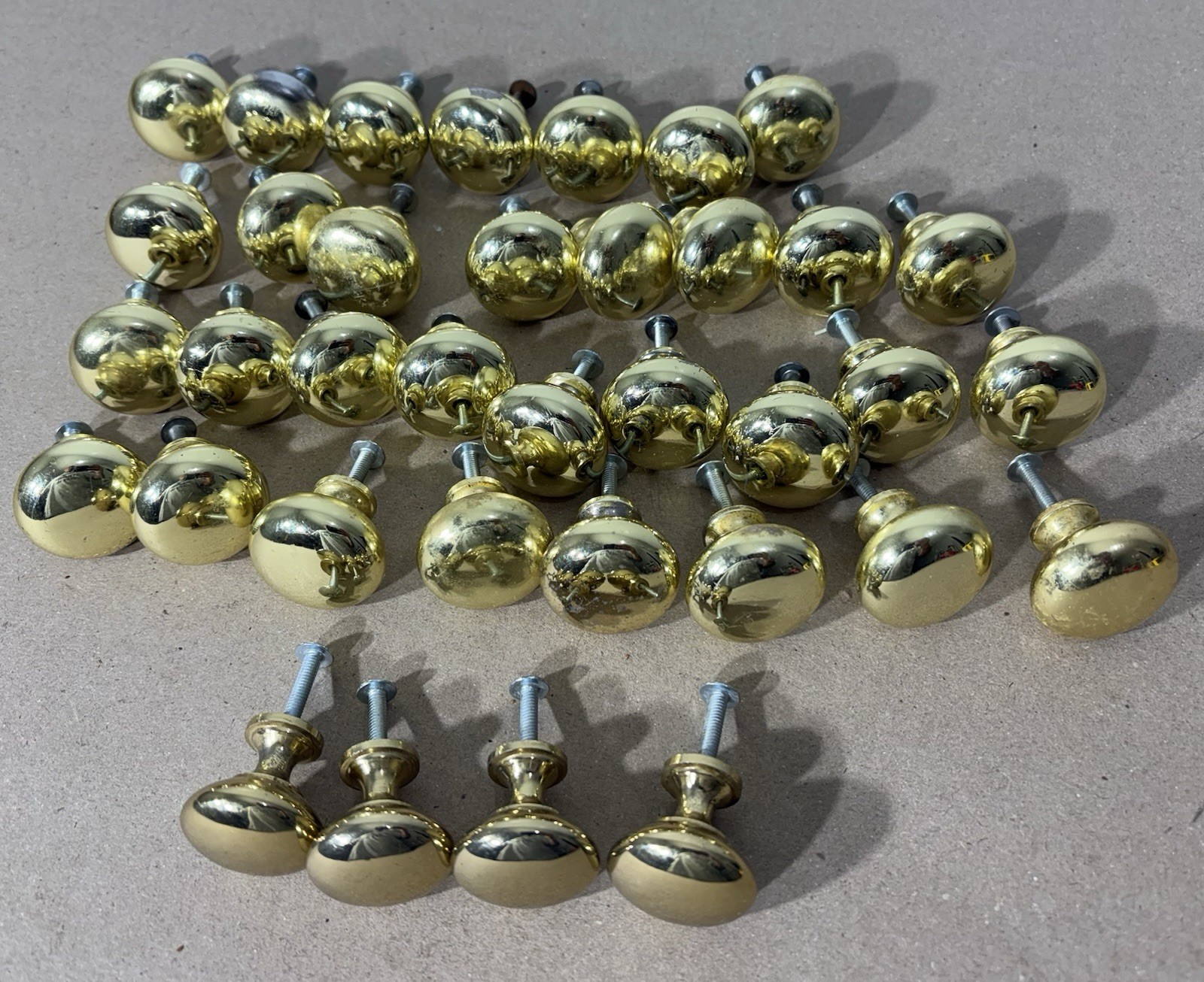 Vintage Brass Door Drawer Cabinet 1” Heavy Round Knob Lot W/Screws Furniture