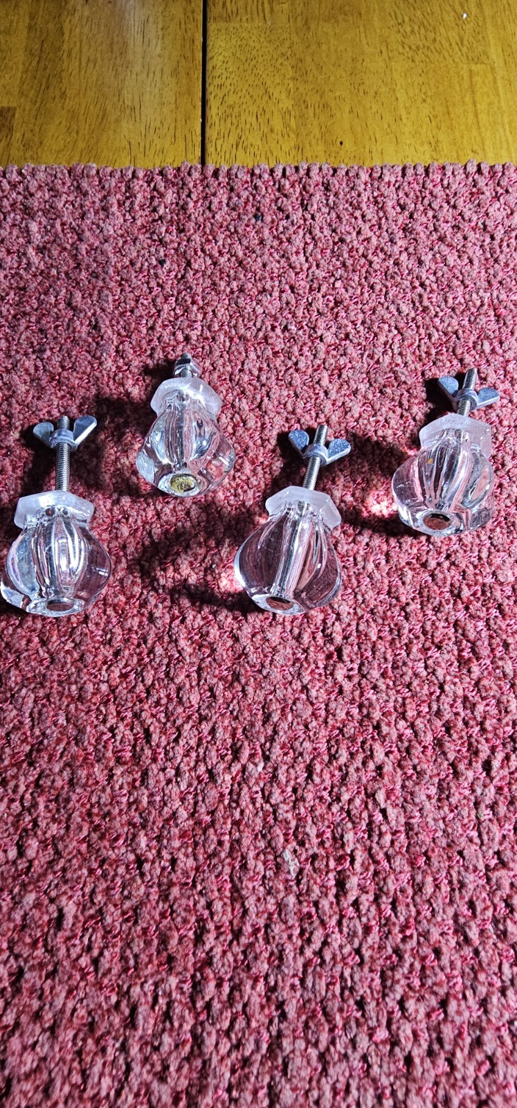 Set of 4 Vintage Hexagonal Clear Glass Cabinet Knobs Drawer Pulls Art Deco