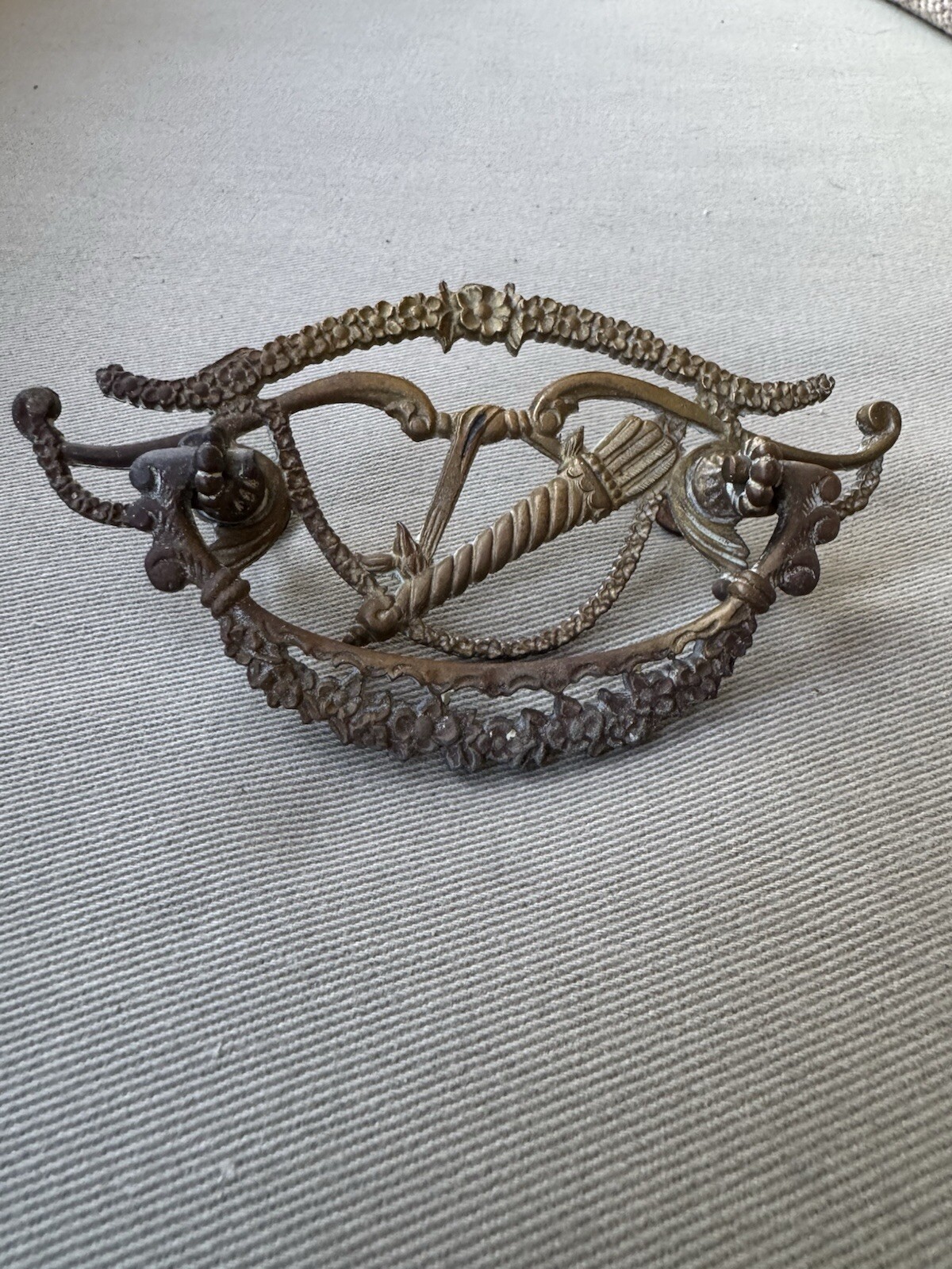 Antique Ornate Floral Pattern Bronze Tone Metal Drawer Pull