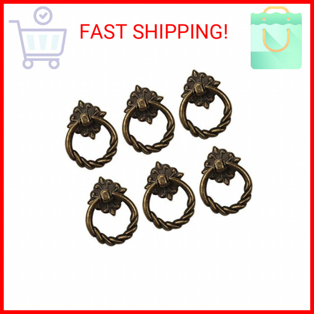 Chris.W 6pcs Vintage Bronze Drop Ring Knobs Pulls Handles for Dresser Drawer Ant