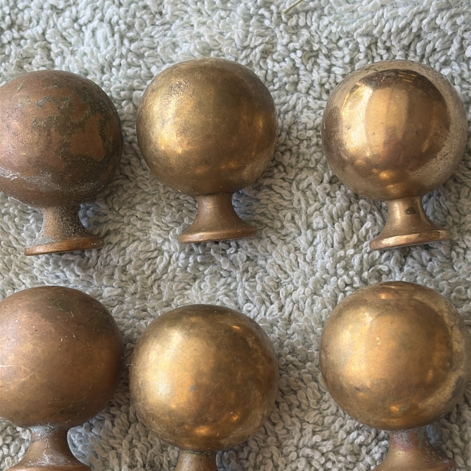 44 Brass Drawer One Inch Pulls, Round Cannon Ball Style Nice Patina!