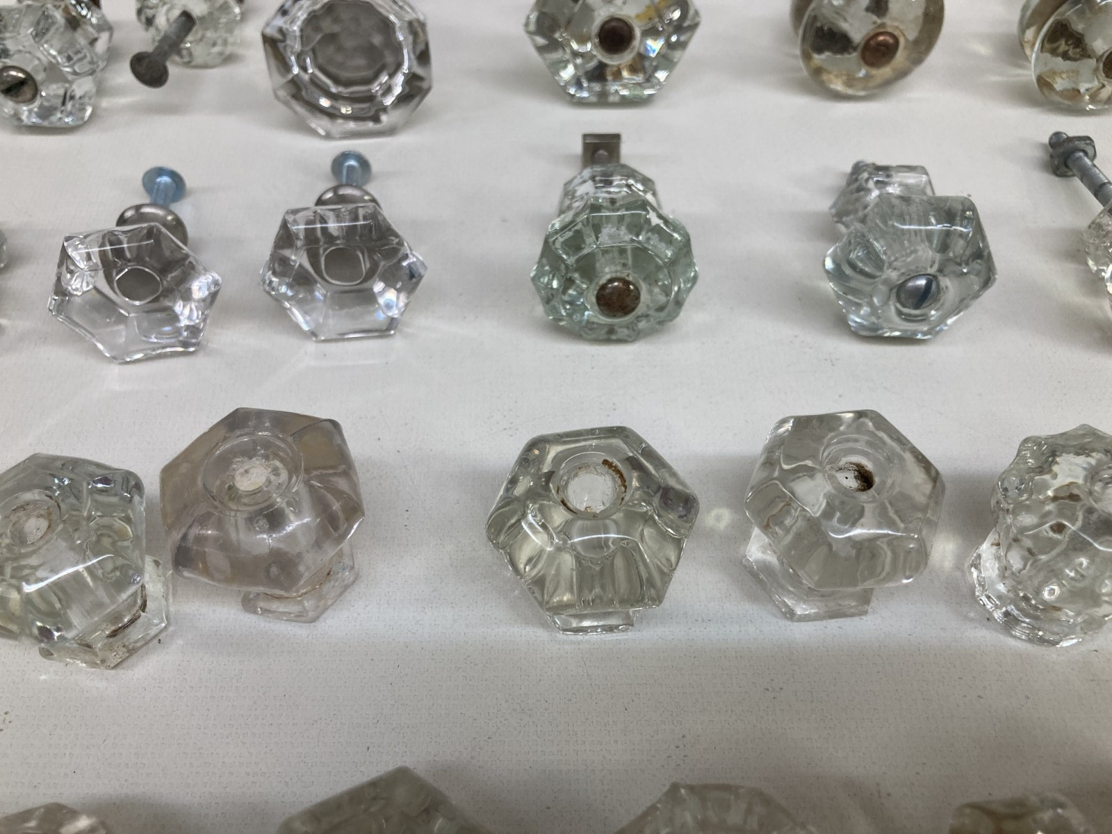 Vintage Lot 45 Salvage Glass Drawer Knobs Pulls Mixed Sizes, Shapes and Colors