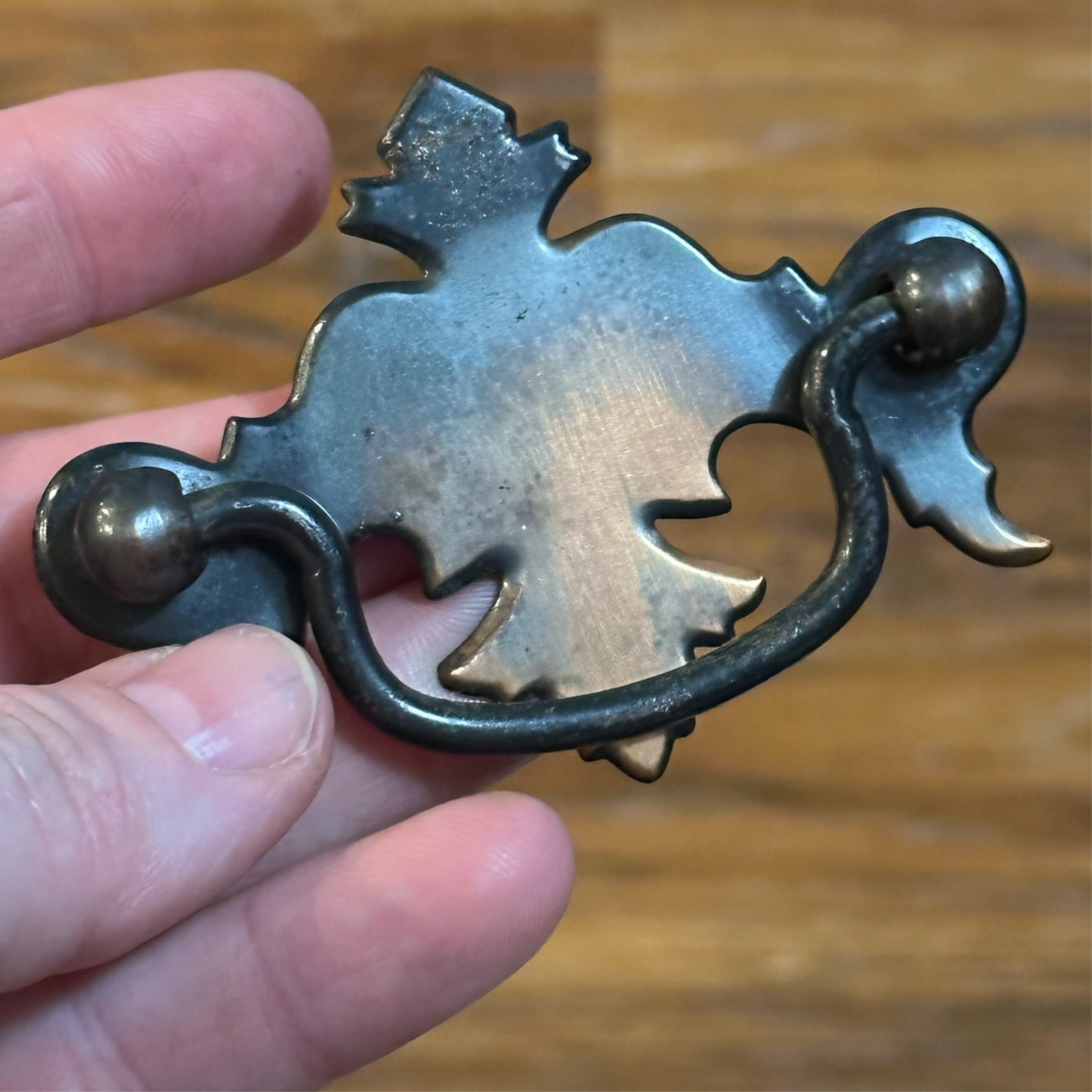 Vintage Chippendale Batwing Brass Antique Copper Drop Bail Drawer Pulls SET OF 3