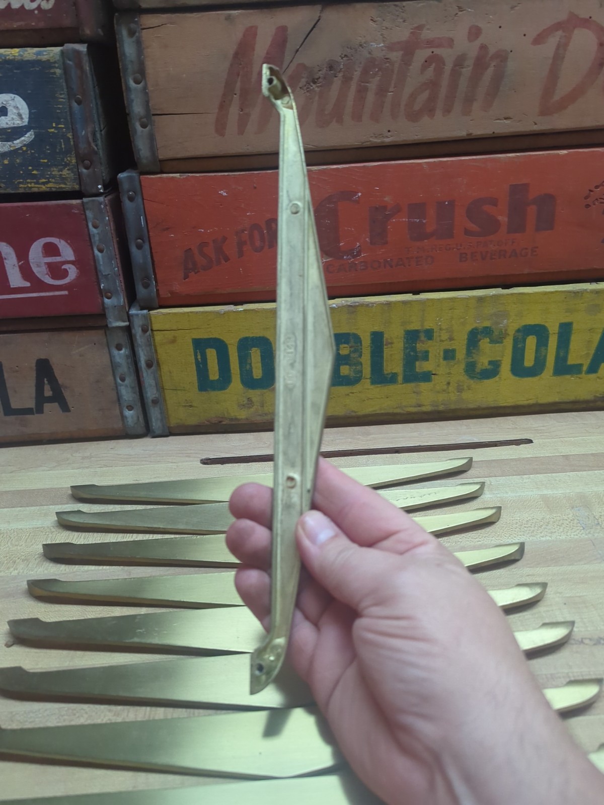 10 Vintage Long Art Deco Brass Drawer or Cabinet Pull Dresser Handle, 12″