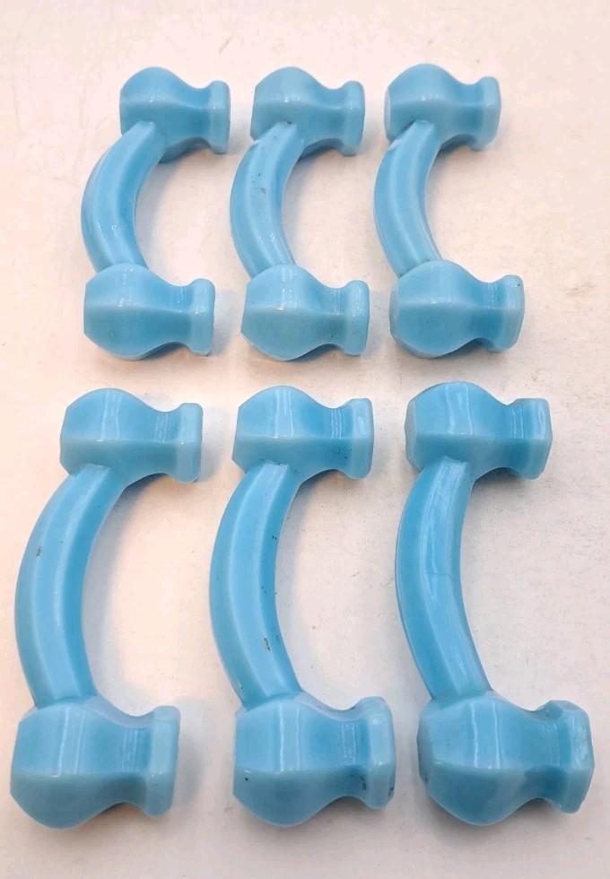 Antique Blue Milk Glass Handles Depression Glass Drawer Handle Hardware Lot of 6