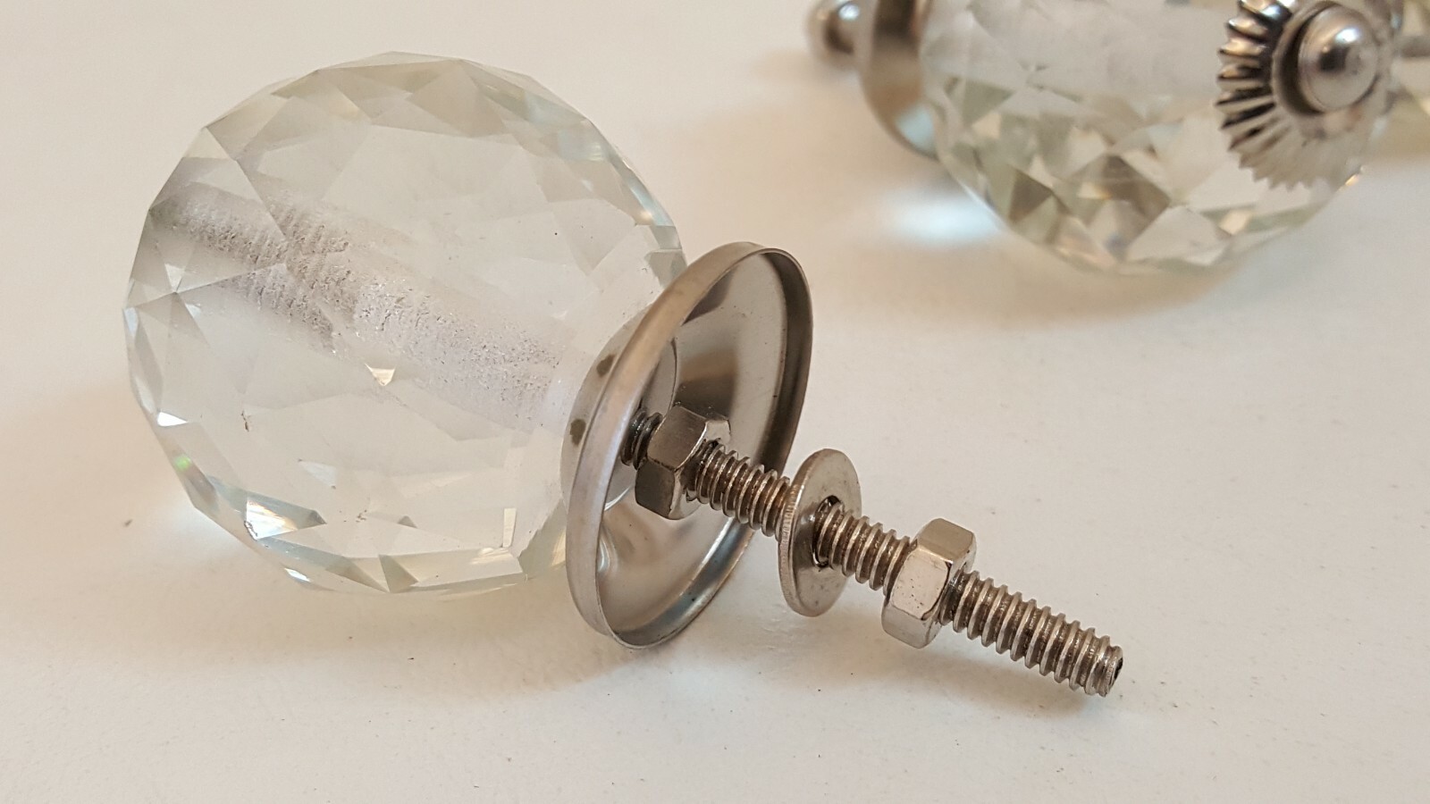 6 FACETED CUT GLASS DRAWER PULLS CLEAR MATCHING LARGE 1 3/4″ WIDE BALL