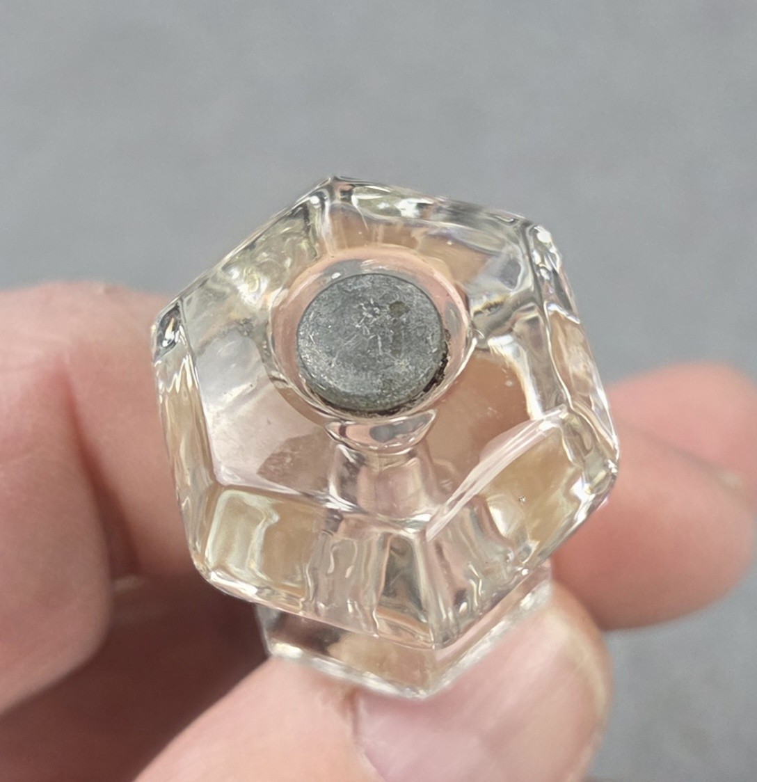 4 Vintage Clear Glass Drawer Pull Knobs Unmatched Sets 2 Hexagonal & 2 Decagonal