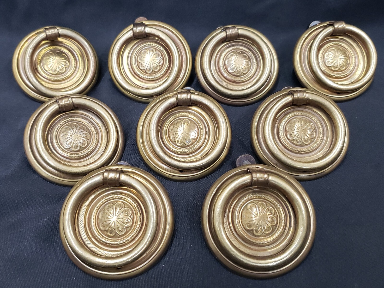 9 Ornate Round Brass Furniture Drop Pulls with Screws 1 7/8″ Round GS00310