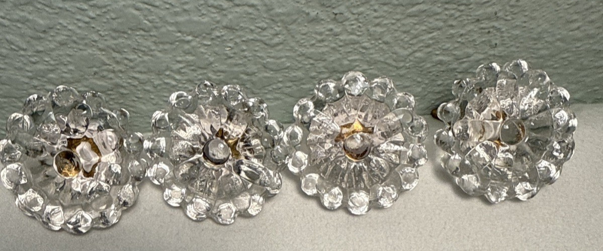 DRAWER CABINET KNOB PULL Flower Floral Clear Glass Fancy Chic Cottage LOT 4