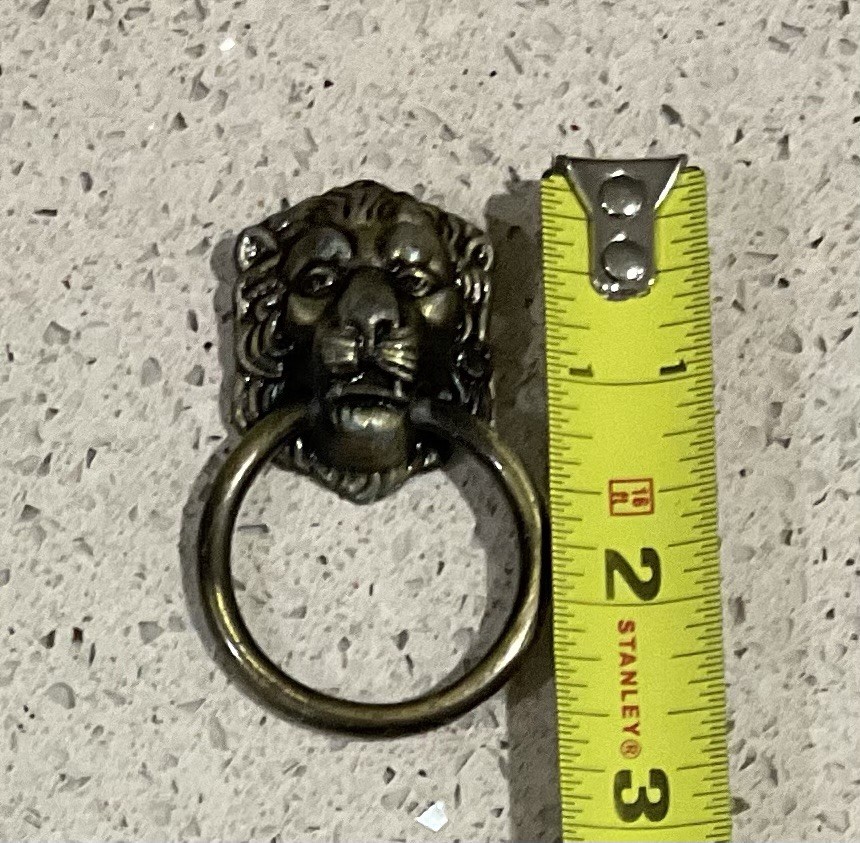 Vintage Allison Antique Brass Lion Head Drop Ring Drawer Pull Japan 888 (A1)